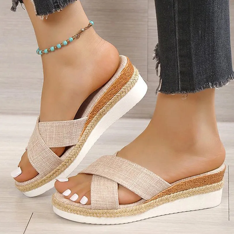 GRW Women Sandal Hemp Wedge Heel Elegant Fashion Summer