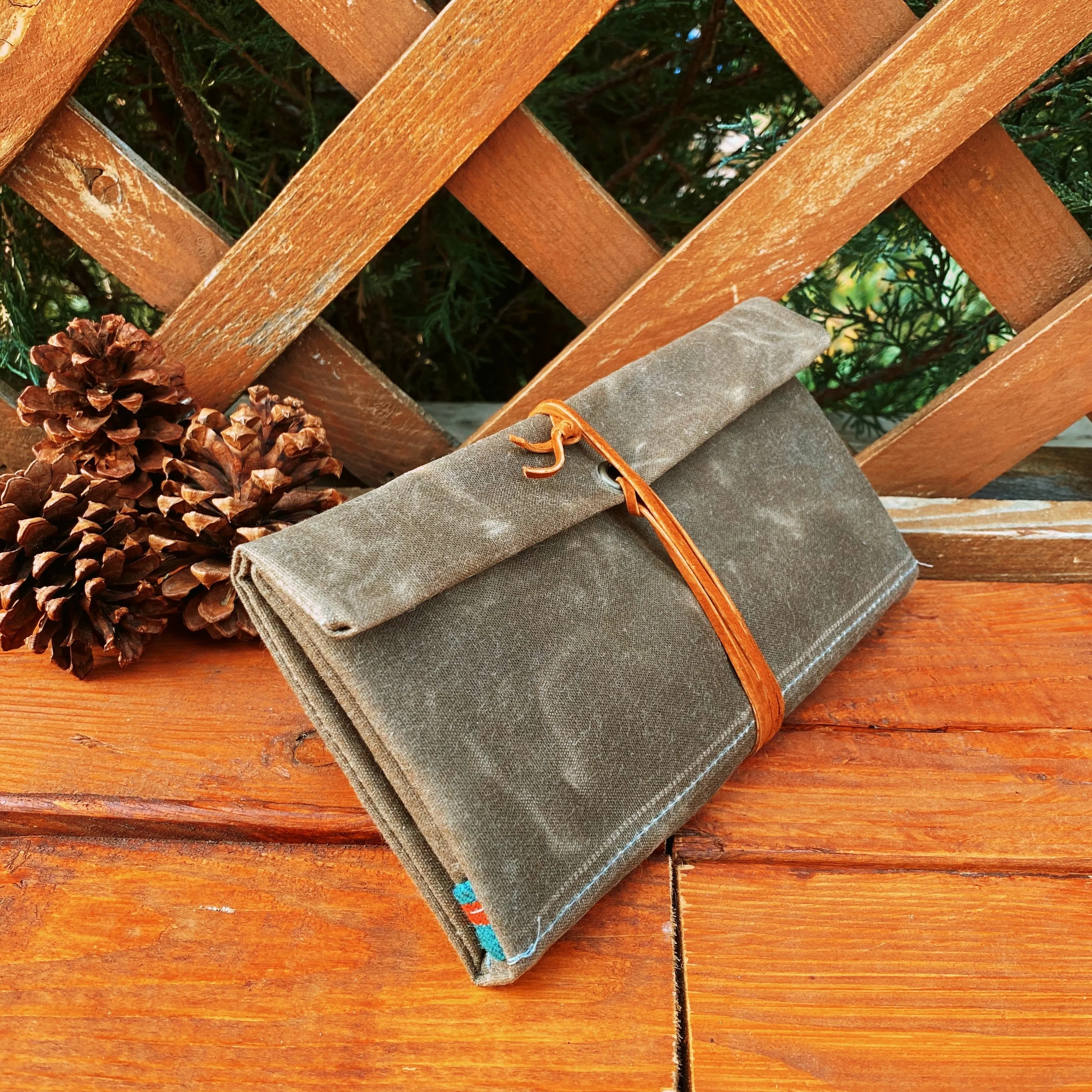 Handmade Waxed Canvas Bushcraft Roll Pouch For Pipe Tobacco Stove EDC  (Various Colors)