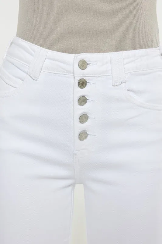 High Rise White Flare Jeans