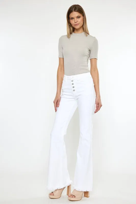 High Rise White Flare Jeans