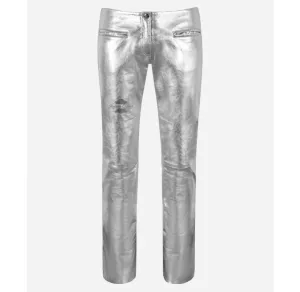 HIPSTER LOW RISE LEATHER PANTS Silver Designer Leather PANTS