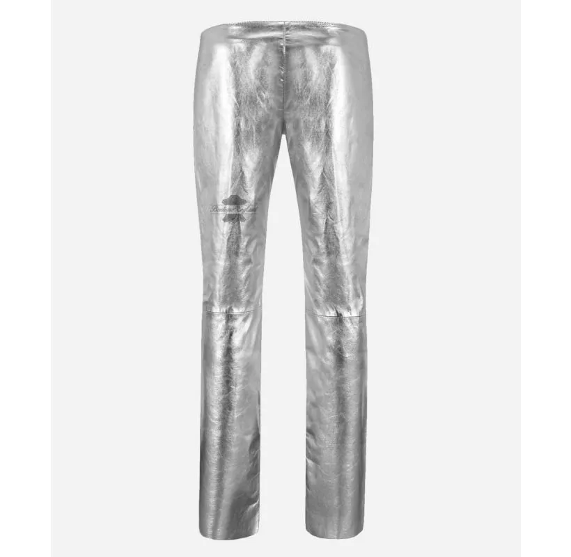 HIPSTER LOW RISE LEATHER PANTS Silver Designer Leather PANTS