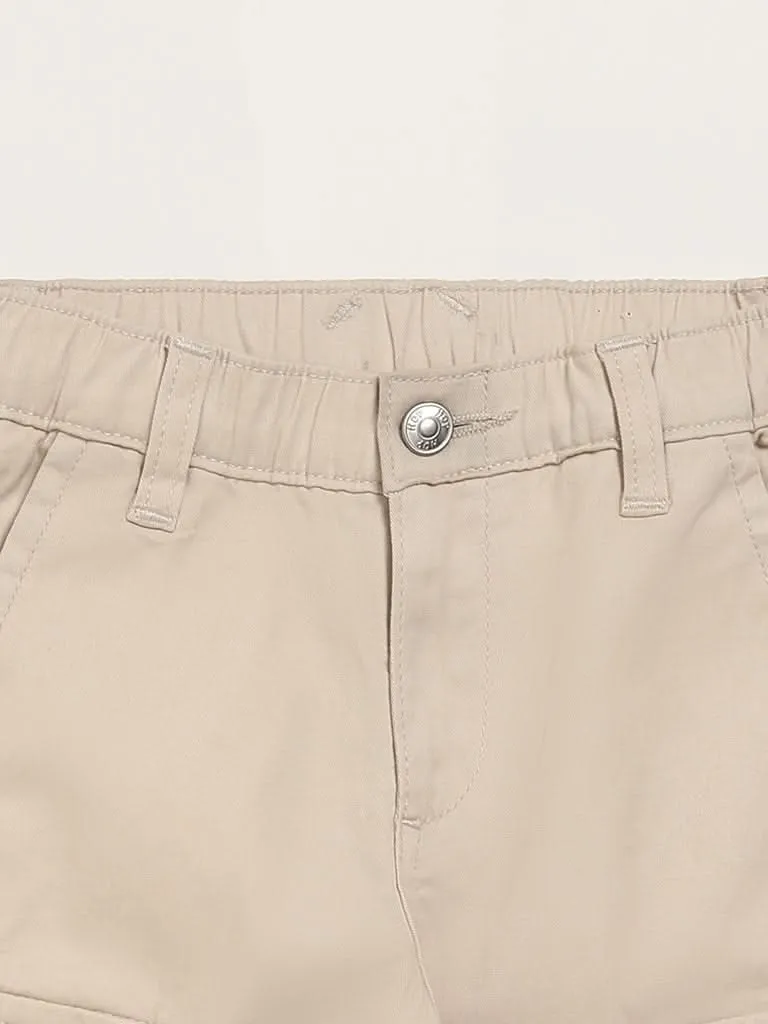 HOP Kids Solid Beige Cargo Chinos