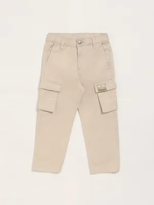 HOP Kids Solid Beige Cargo Chinos