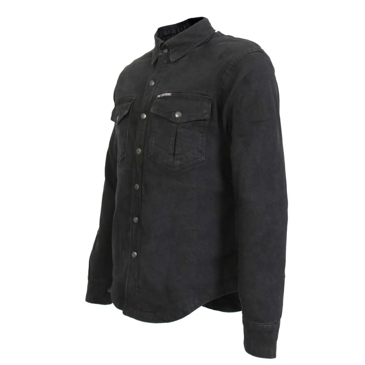 Hot Leathers JKM3009 Men's Classic Black Denim Flannel Long Sleeve Shirt with Armor