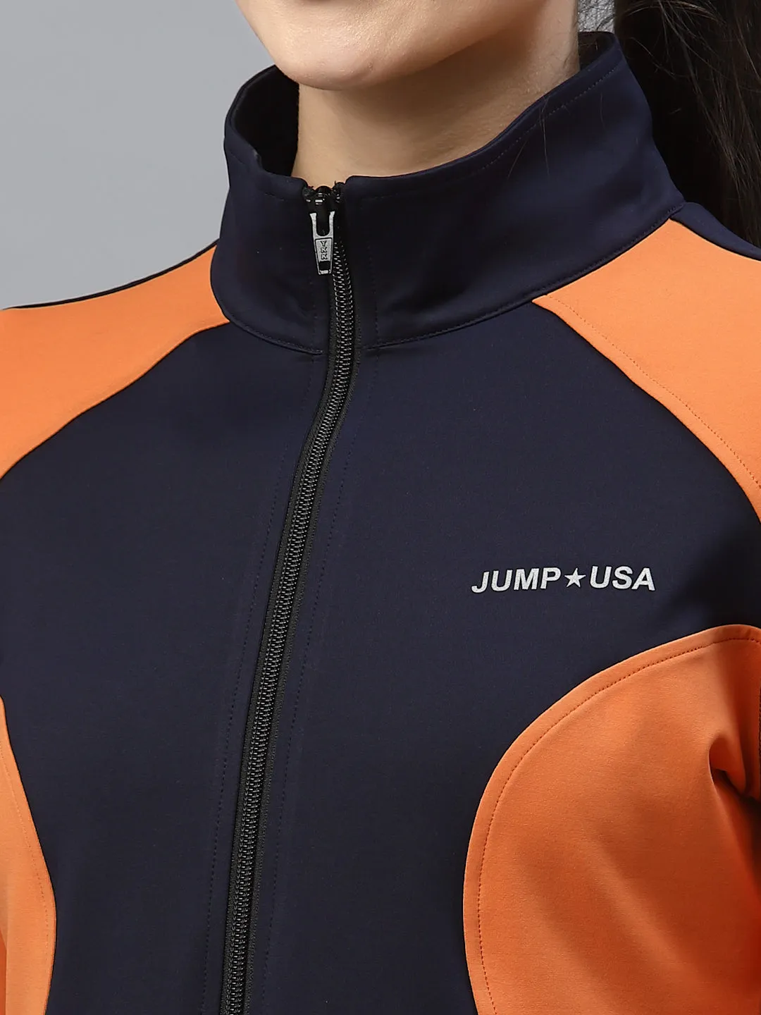 JUMP USA Women Navy Blue & Orange Solid Polyester Hiking Jacket