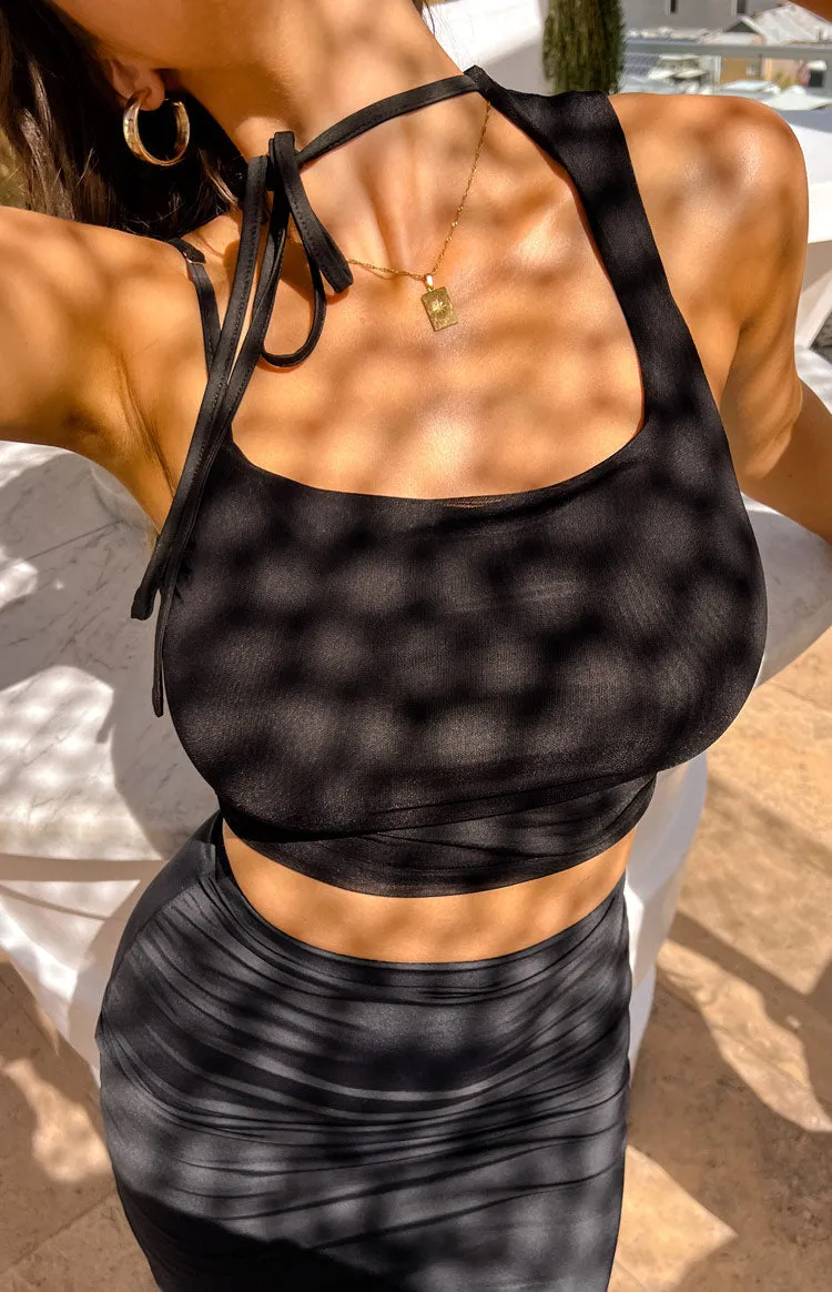 Kelsey Black Tie Neck Mesh Top