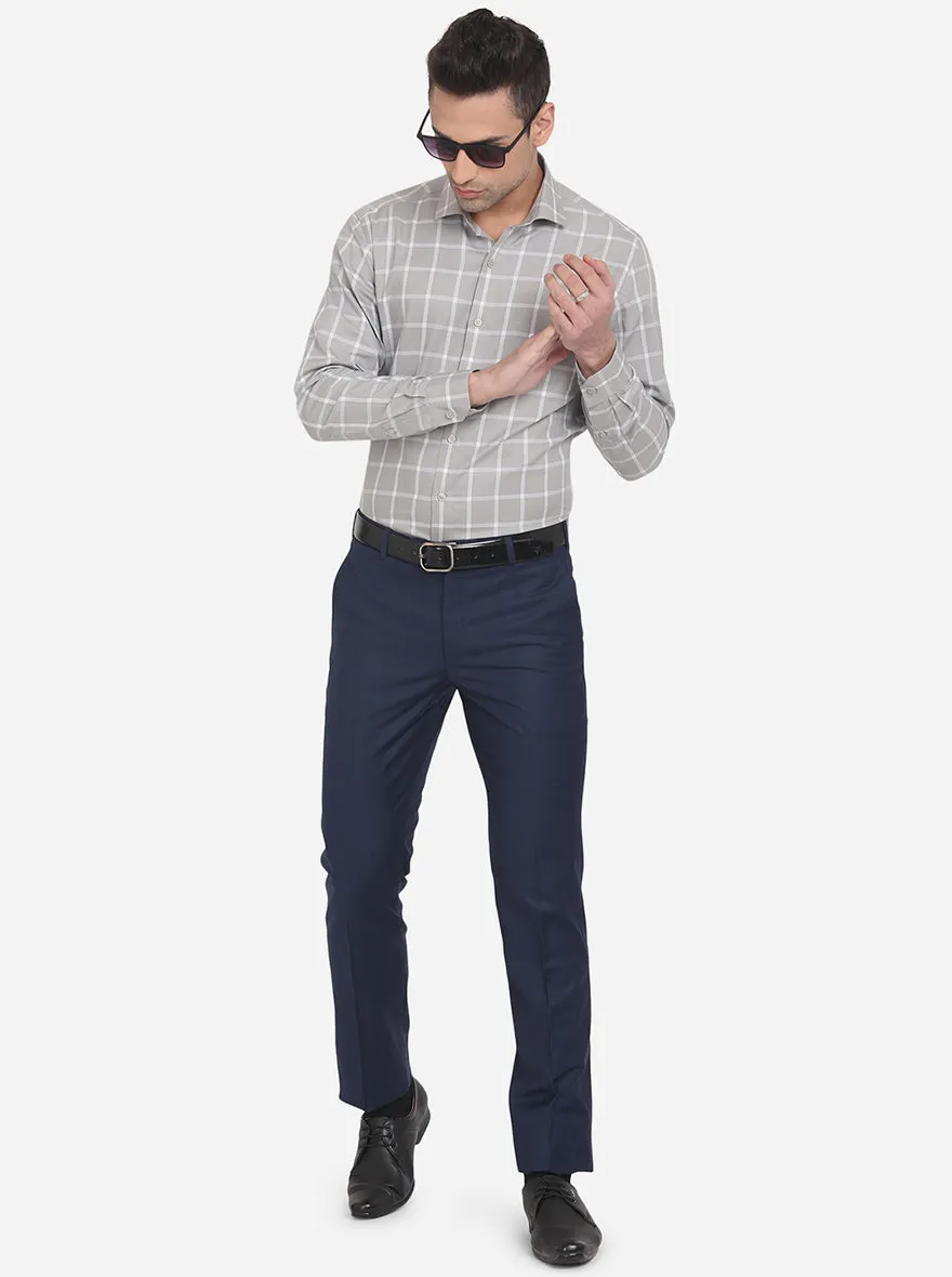 Light Grey Checked Slim Fit Formal Shirt | JadeBlue London Edition