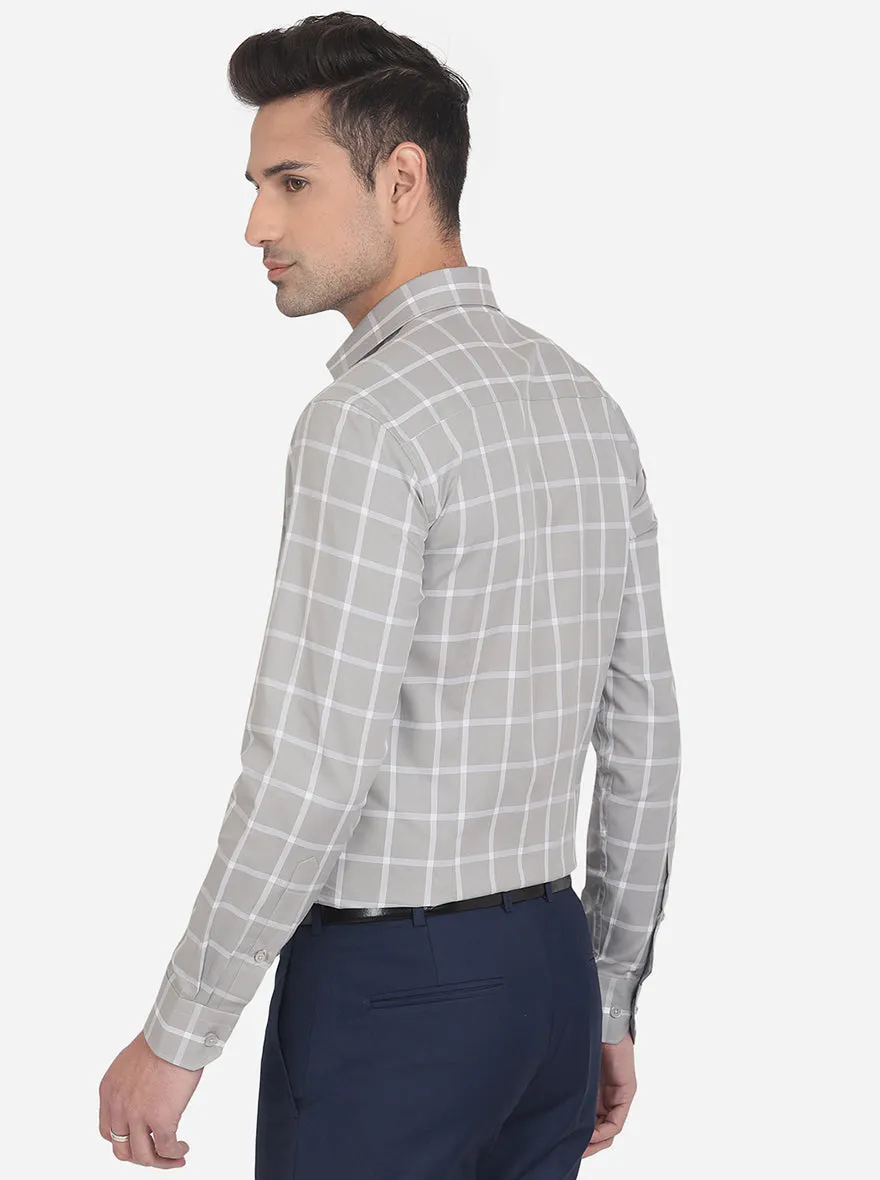 Light Grey Checked Slim Fit Formal Shirt | JadeBlue London Edition