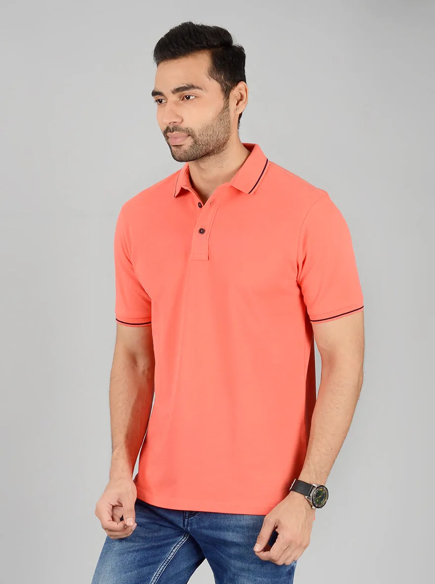 Light Orange Solid Slim Fit Polo T-Shirt | JadeBlue