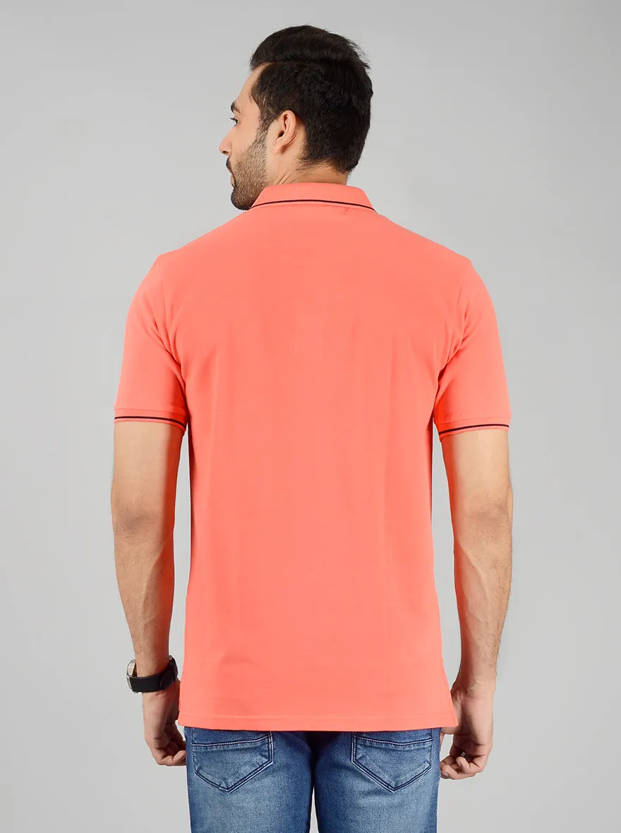 Light Orange Solid Slim Fit Polo T-Shirt | JadeBlue