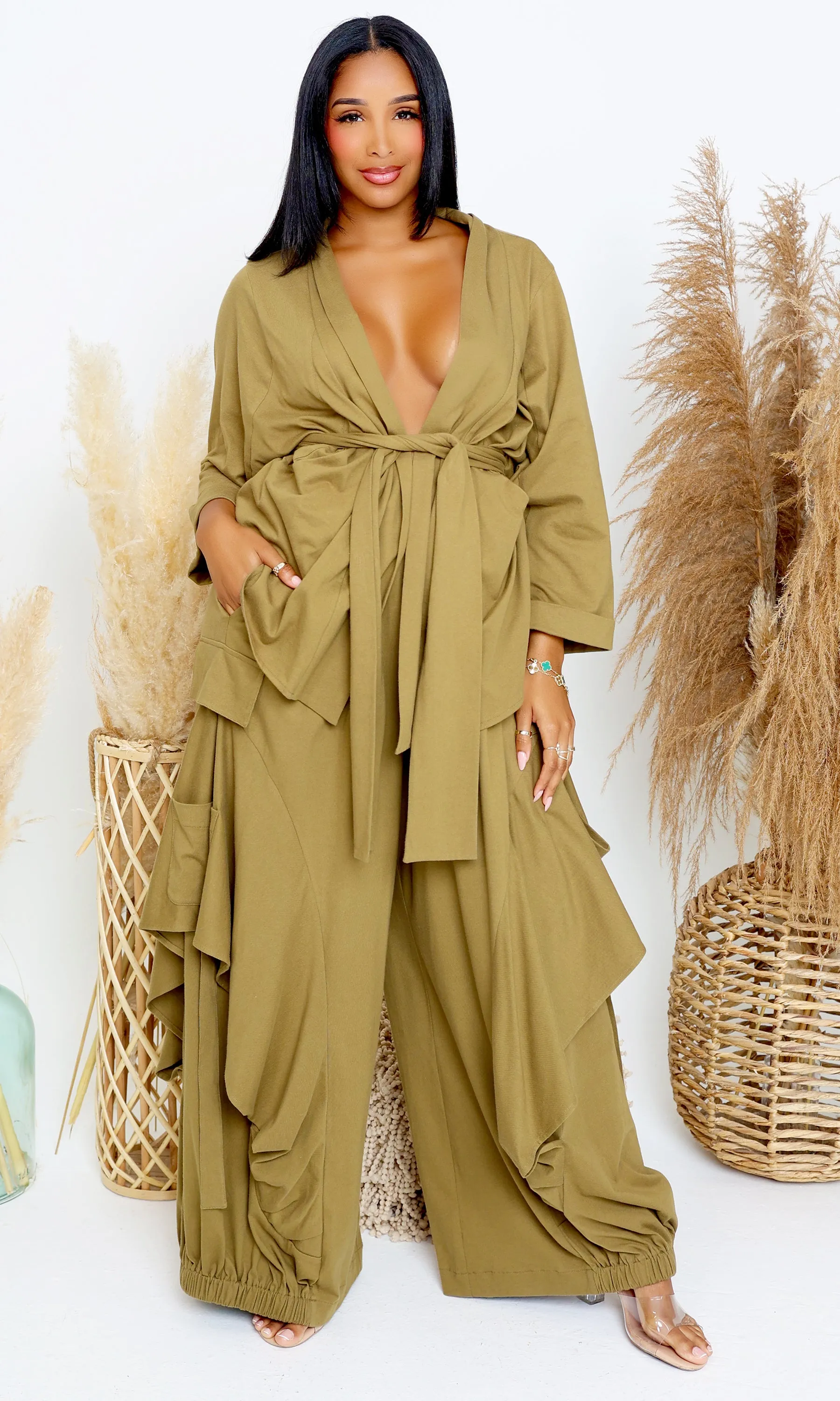 Luxury | Jersey Cardigan Set - Olive PREORDER Ships End April