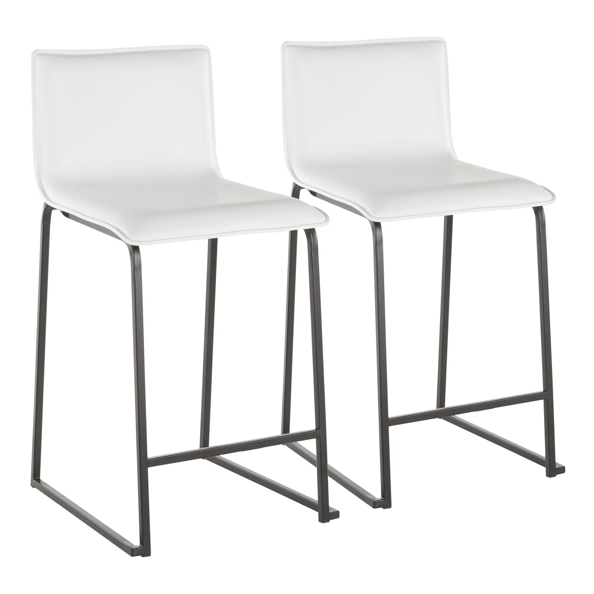 Mara 26 inch Contemporary Counter Stool in Black Metal and White Faux Leather by LumiSource - Set of 2