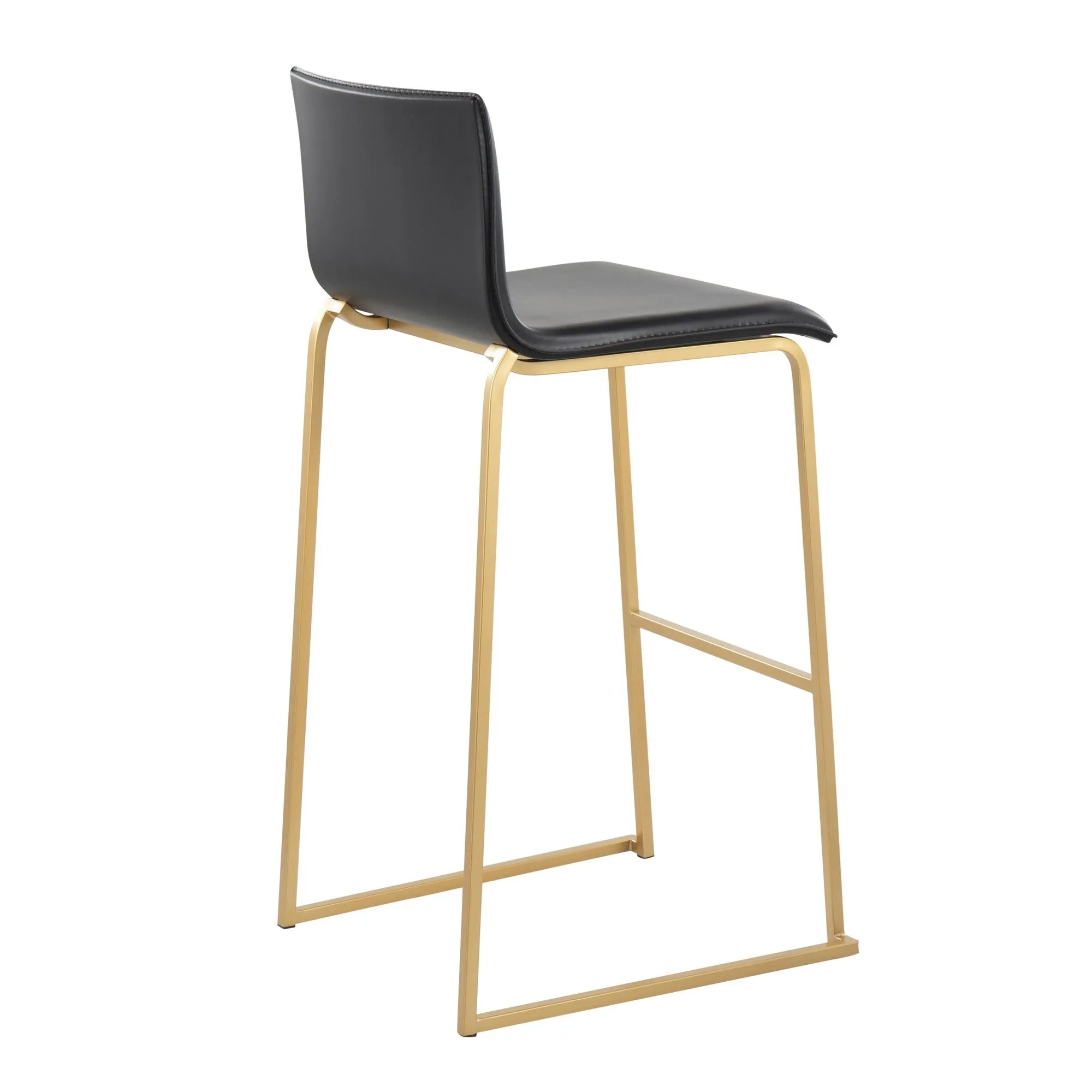 Mara Contemporary Barstool in Gold Steel and Black Faux Leather by LumiSource - Set of 2