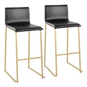 Mara Contemporary Barstool in Gold Steel and Black Faux Leather by LumiSource - Set of 2