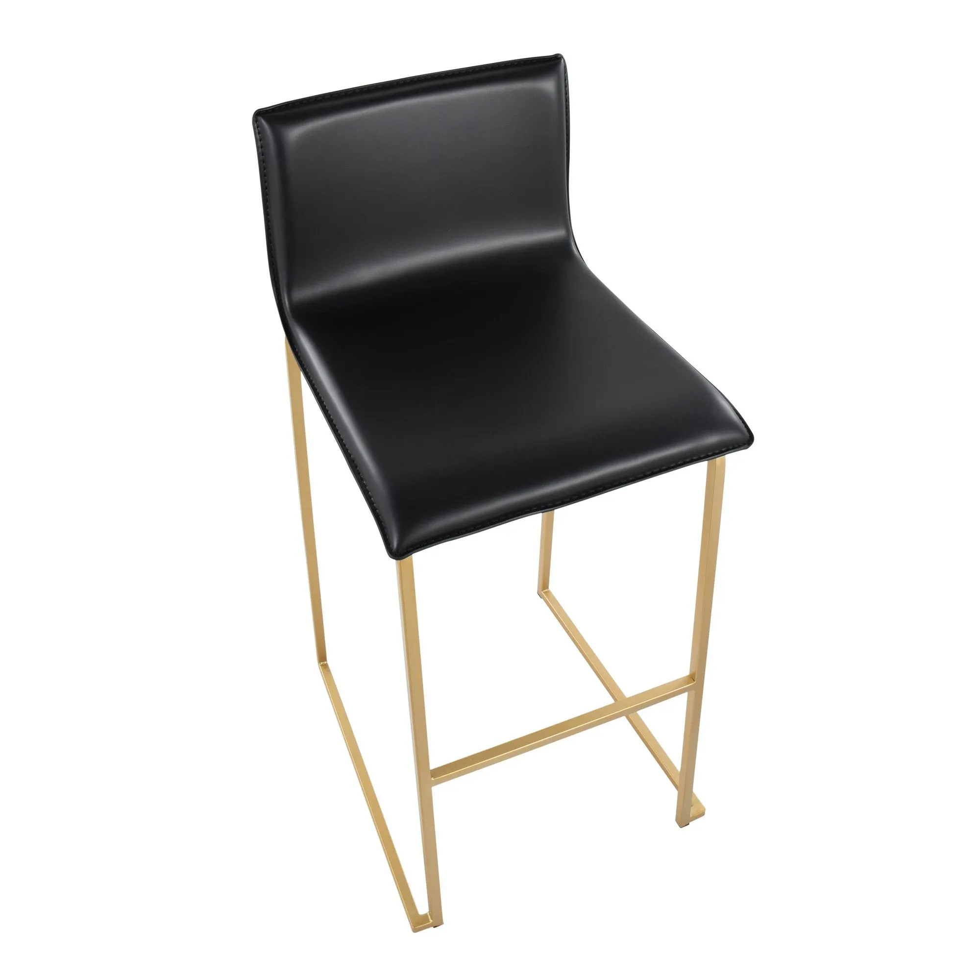 Mara Contemporary Barstool in Gold Steel and Black Faux Leather by LumiSource - Set of 2