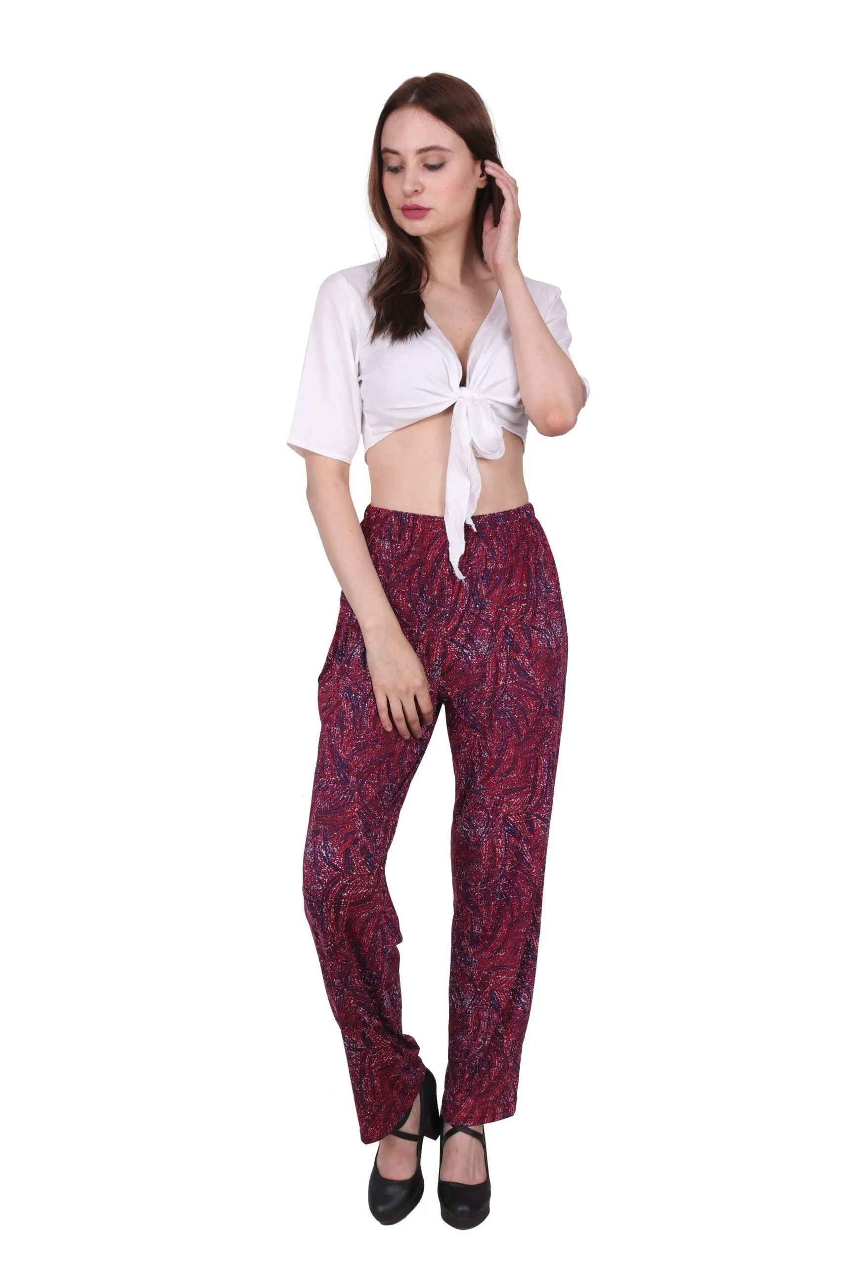 Maroon Abstract Printed Pants