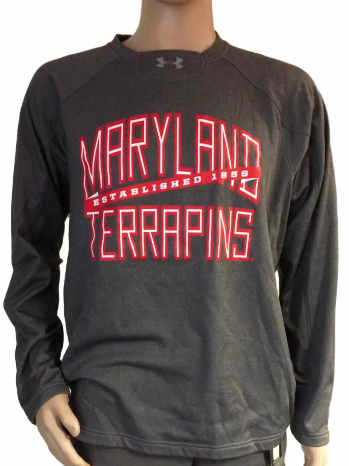 Maryland Terrapins Under Armour Coldgear Gray Crew Pullover Sweatshirt (L)