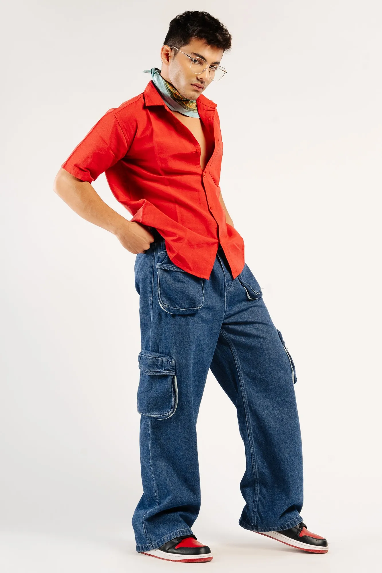 Men's Contrast Piping Cargo Pants