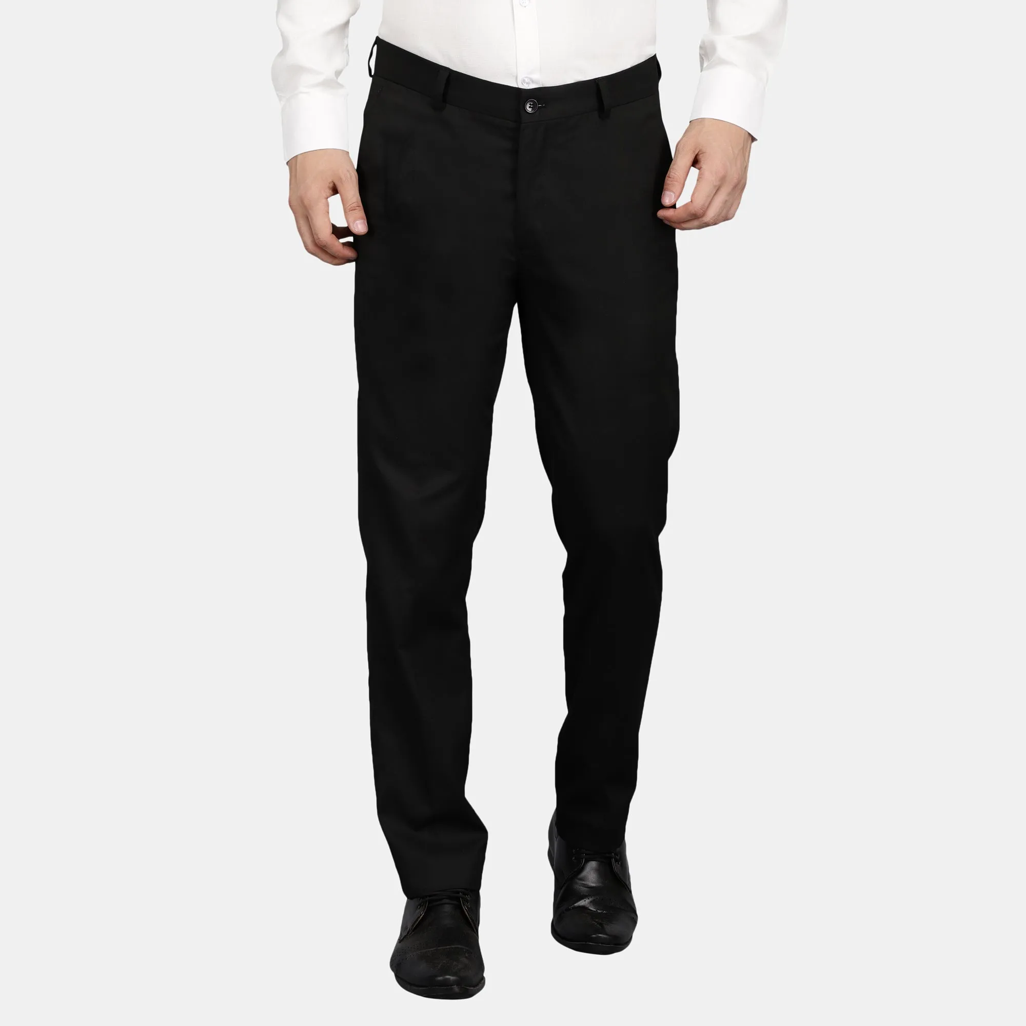 Men's Cotton Mercerised Solid Black Trousers