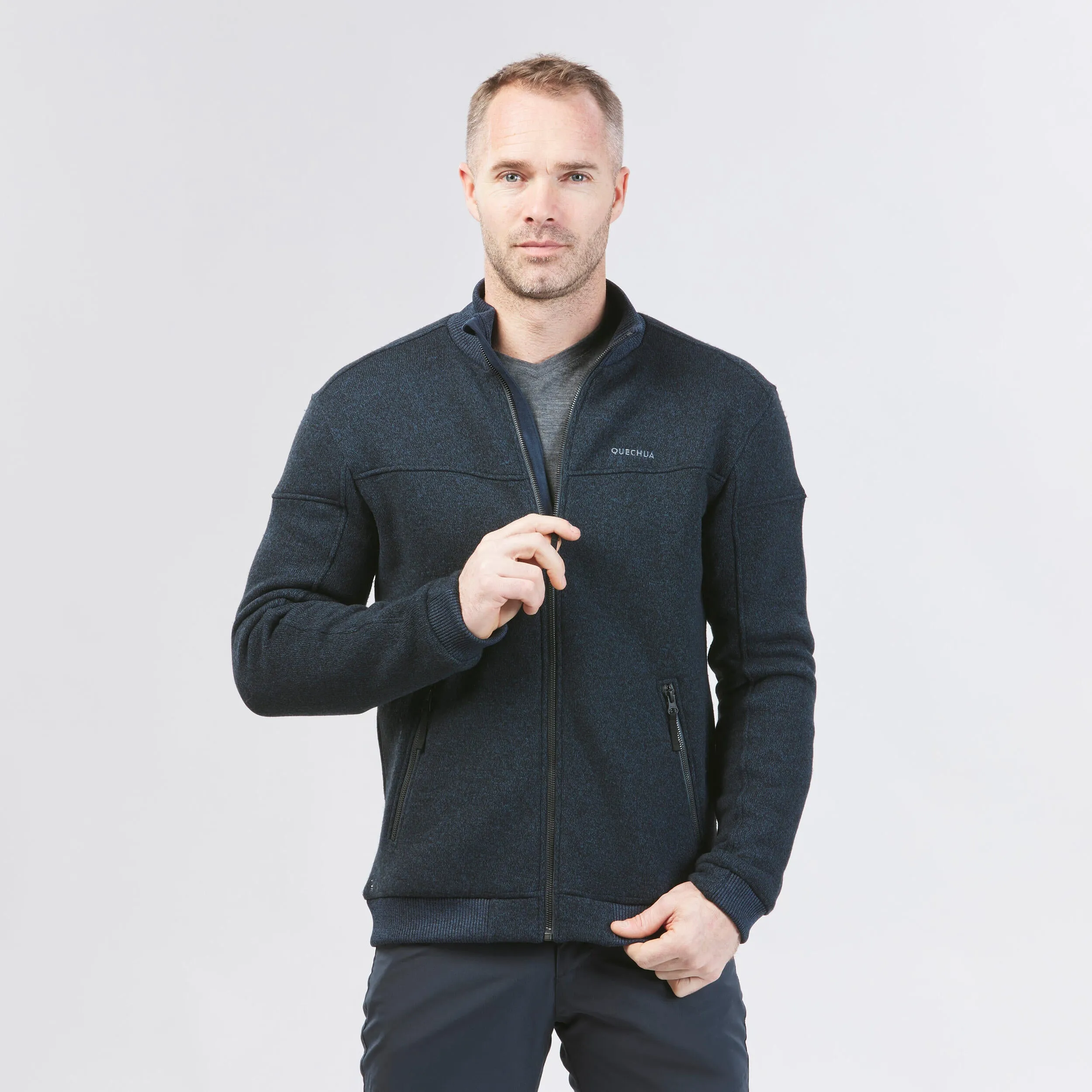 Men's fleece warm hiking sweatshirt SH100 X-Warm, dark blue