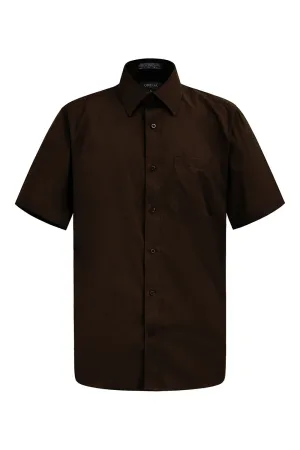 Men's Regular Fit Short Sleeve Solid Color Dress Shirts (Brown)