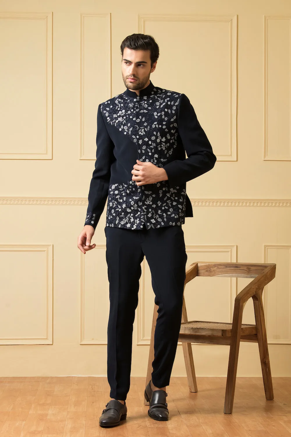 Men's Zardozi Blue Bandhgala Set - Hilo Design