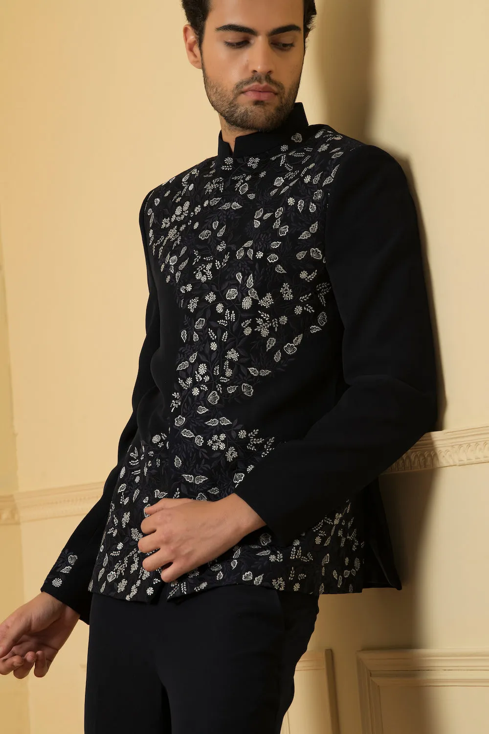 Men's Zardozi Blue Bandhgala Set - Hilo Design