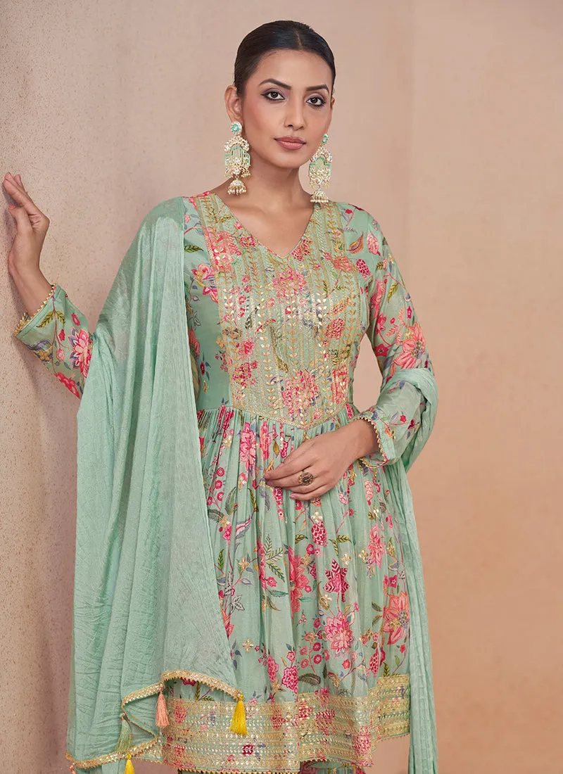 Mint Green Gota Patti Embroidery Gharara Suit