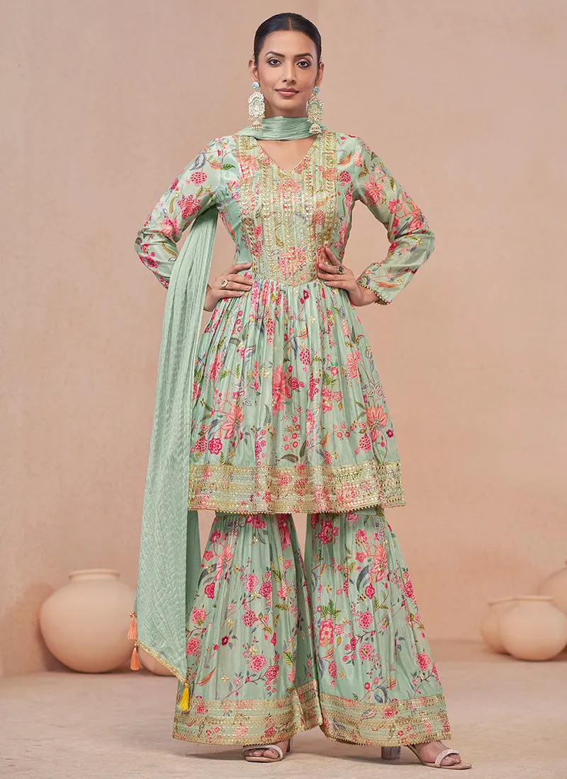 Mint Green Gota Patti Embroidery Gharara Suit