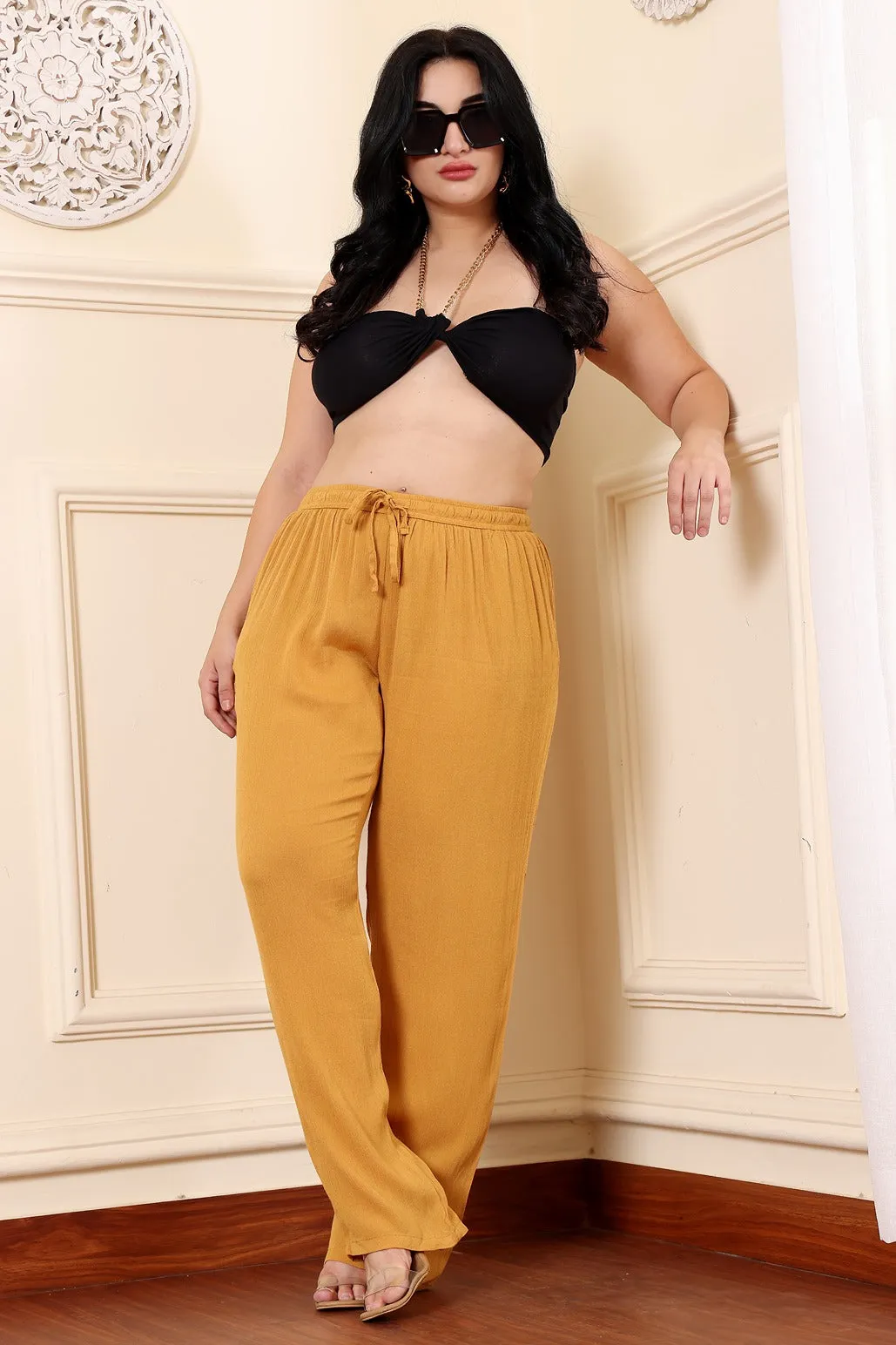 Mustard Solid Straight Pants