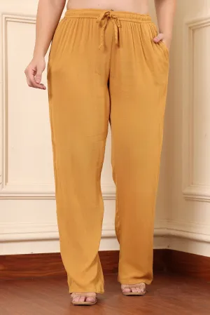 Mustard Solid Straight Pants