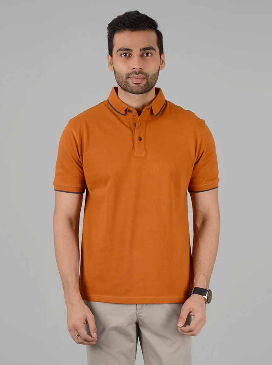 Mustard Yellow Solid Slim Fit Polo T-Shirt | JadeBlue