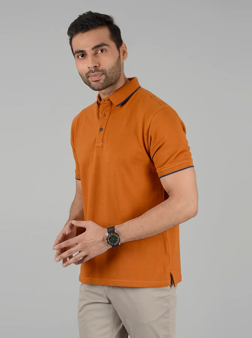 Mustard Yellow Solid Slim Fit Polo T-Shirt | JadeBlue