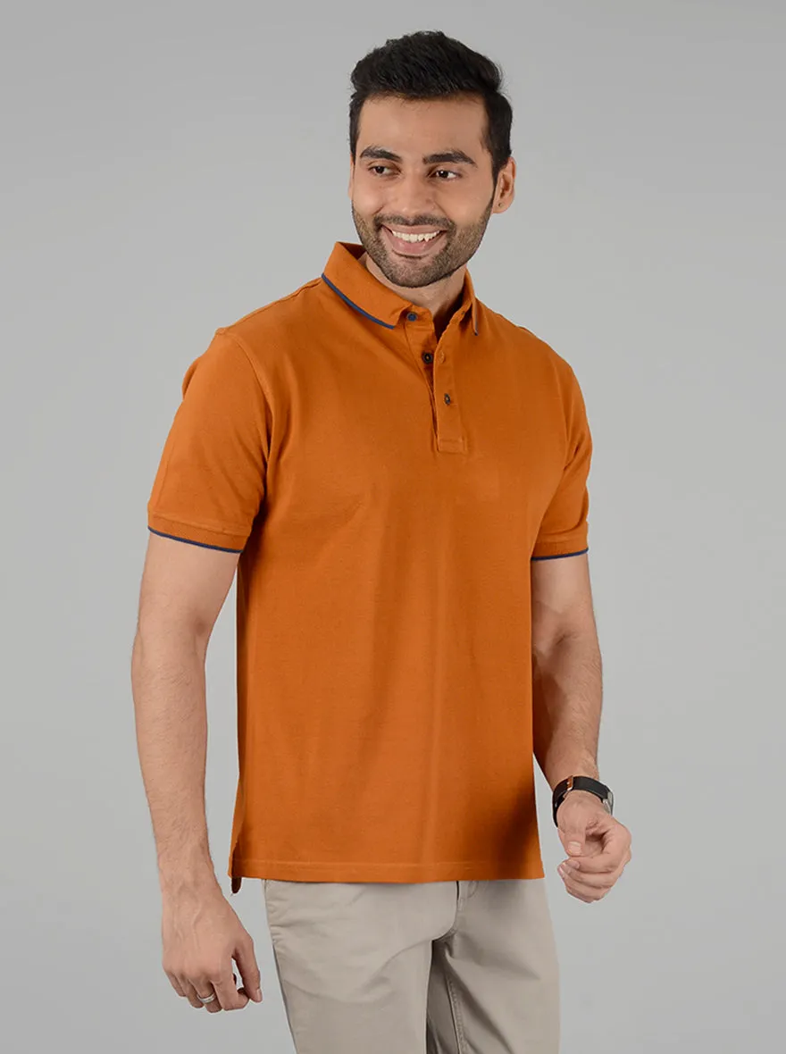 Mustard Yellow Solid Slim Fit Polo T-Shirt | JadeBlue