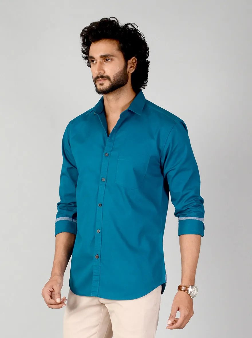 Ocean Blue Solid Slim Fit Casual Shirt | Greenfibre