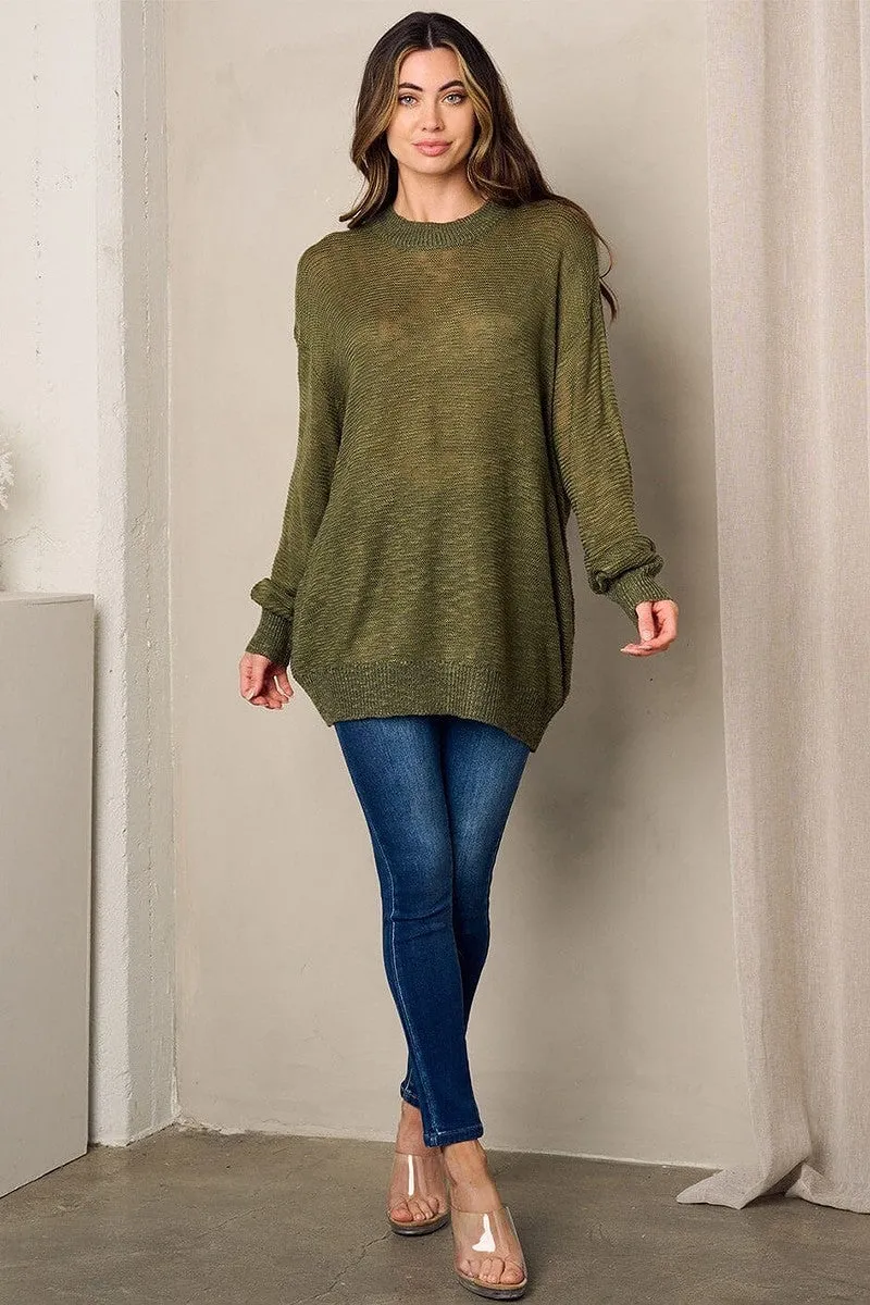 Olive Tunic Lightweight Long Sleeve Sweater