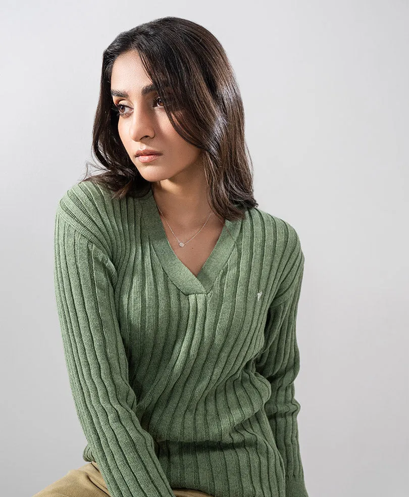 Olive V-Neck Sweater (Women)