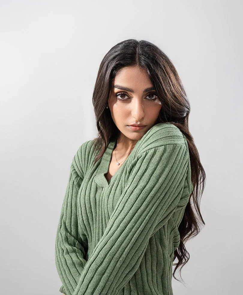 Olive V-Neck Sweater (Women)