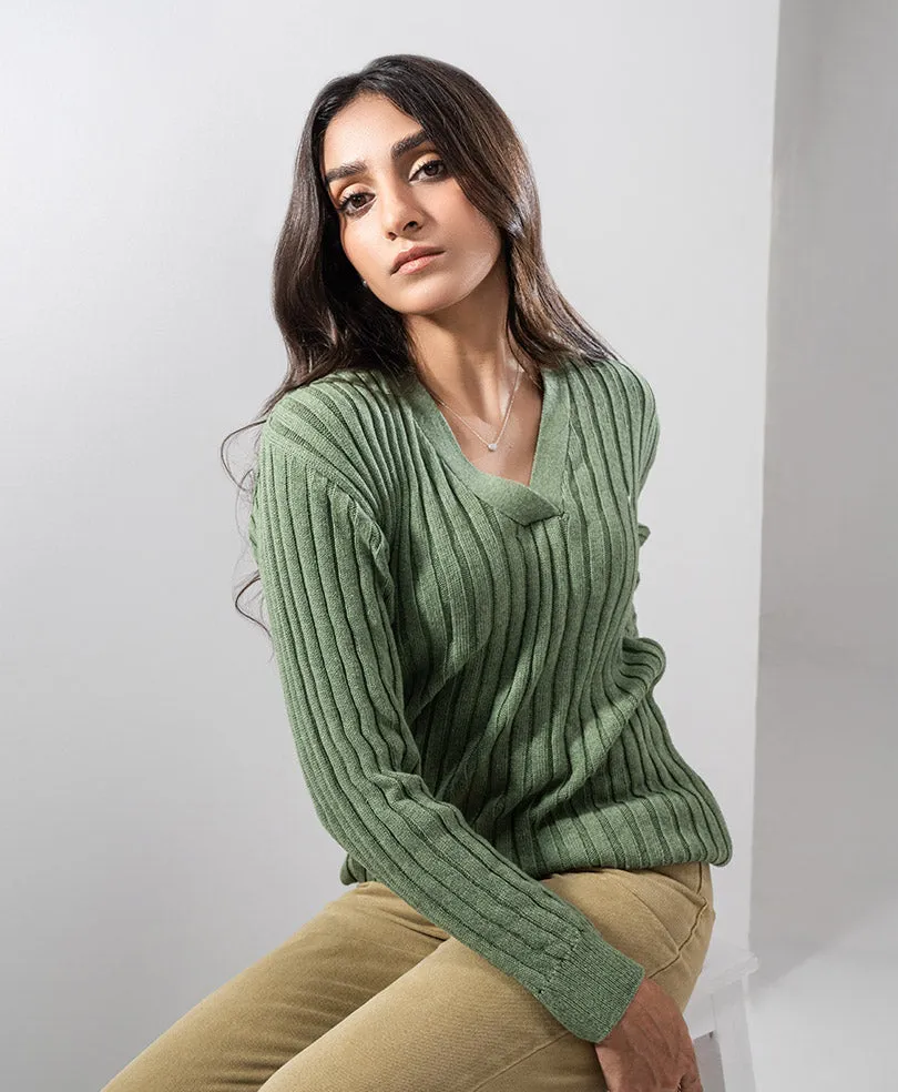 Olive V-Neck Sweater (Women)