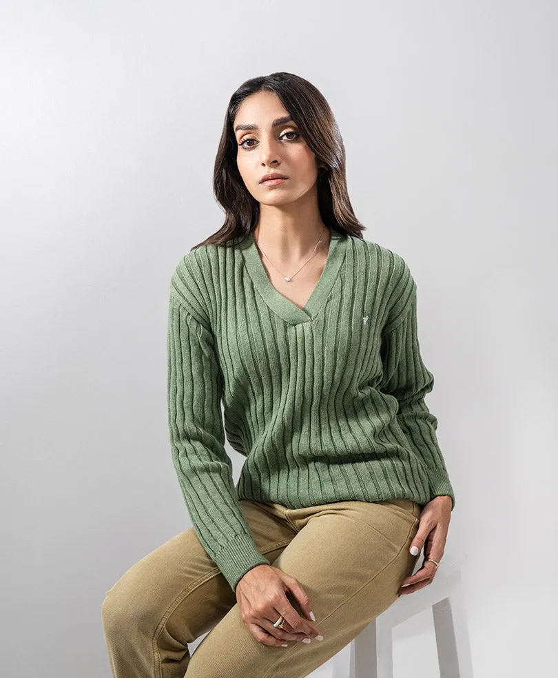 Olive V-Neck Sweater (Women)