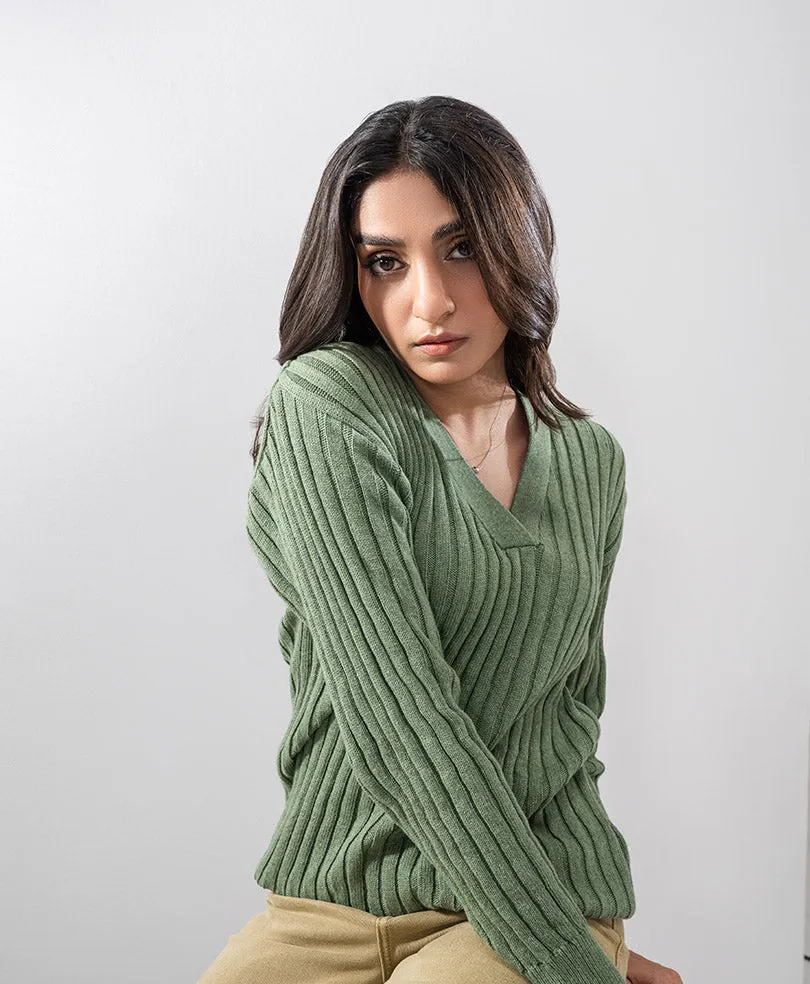 Olive V-Neck Sweater (Women)