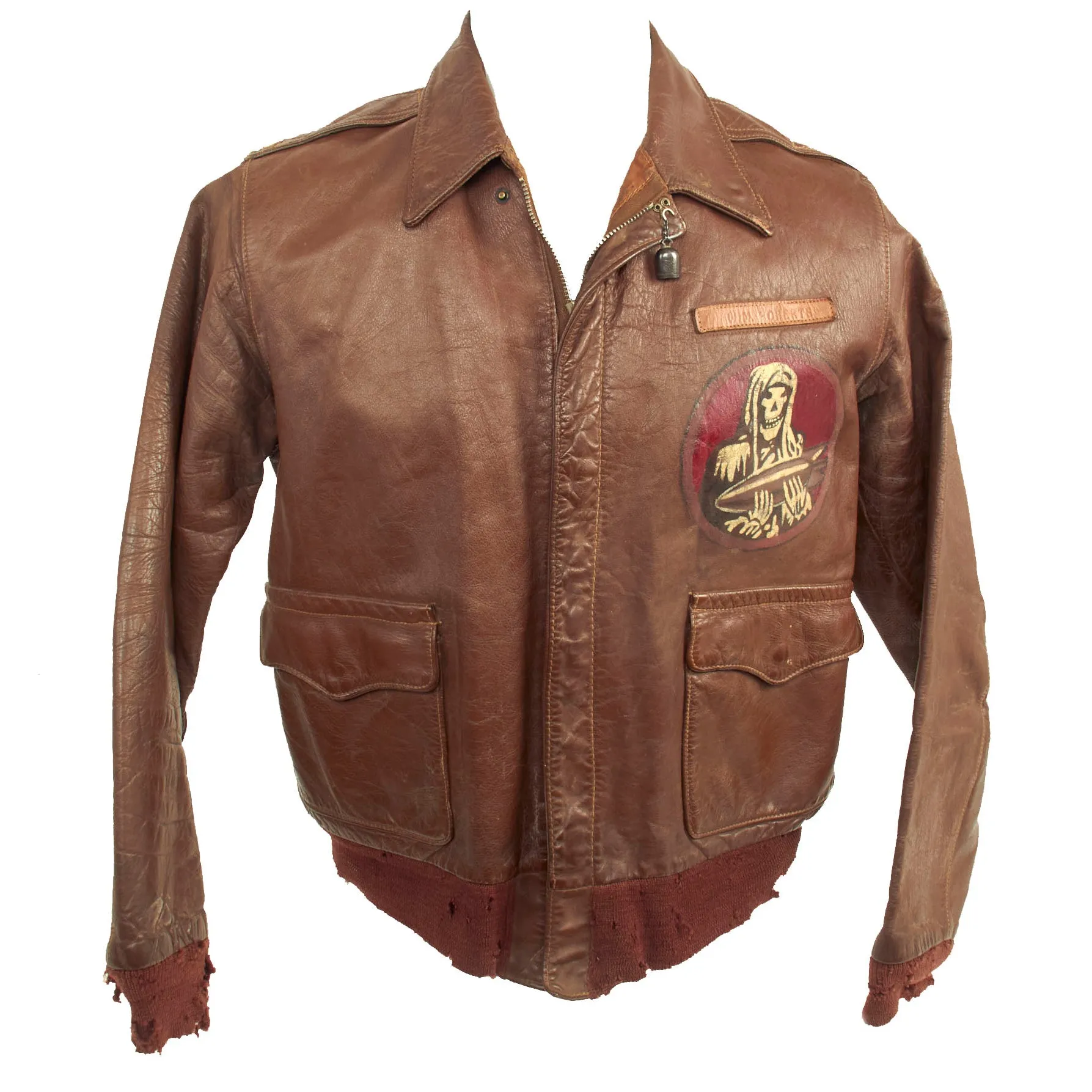 Original U.S. WWII Named Co-Pilot Painted A-2 Leather Flight Jacket - 828th Bomb Squadron - Co-Pilot Lt. William Roberts