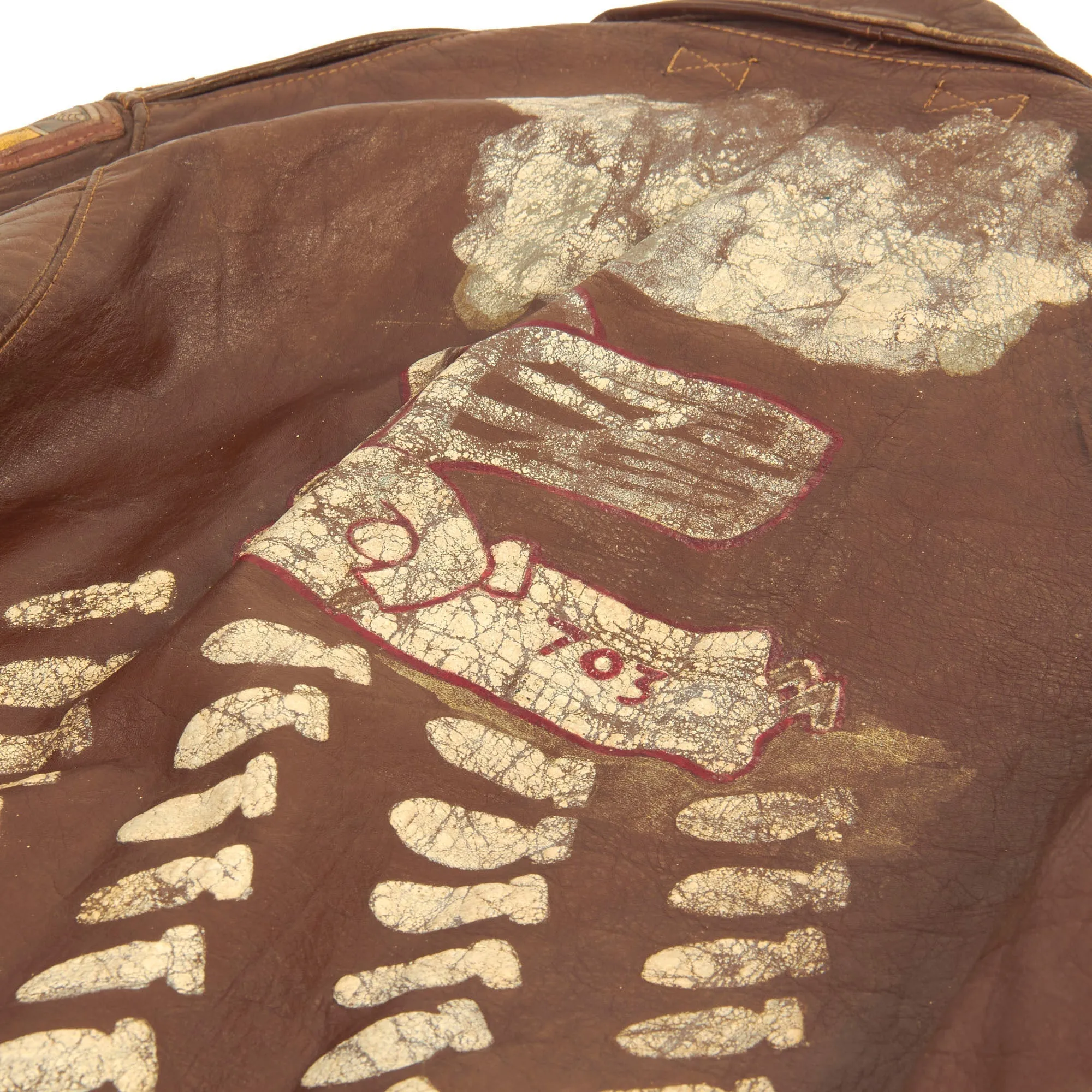 Original U.S. WWII Named Co-Pilot Painted A-2 Leather Flight Jacket - 828th Bomb Squadron - Co-Pilot Lt. William Roberts