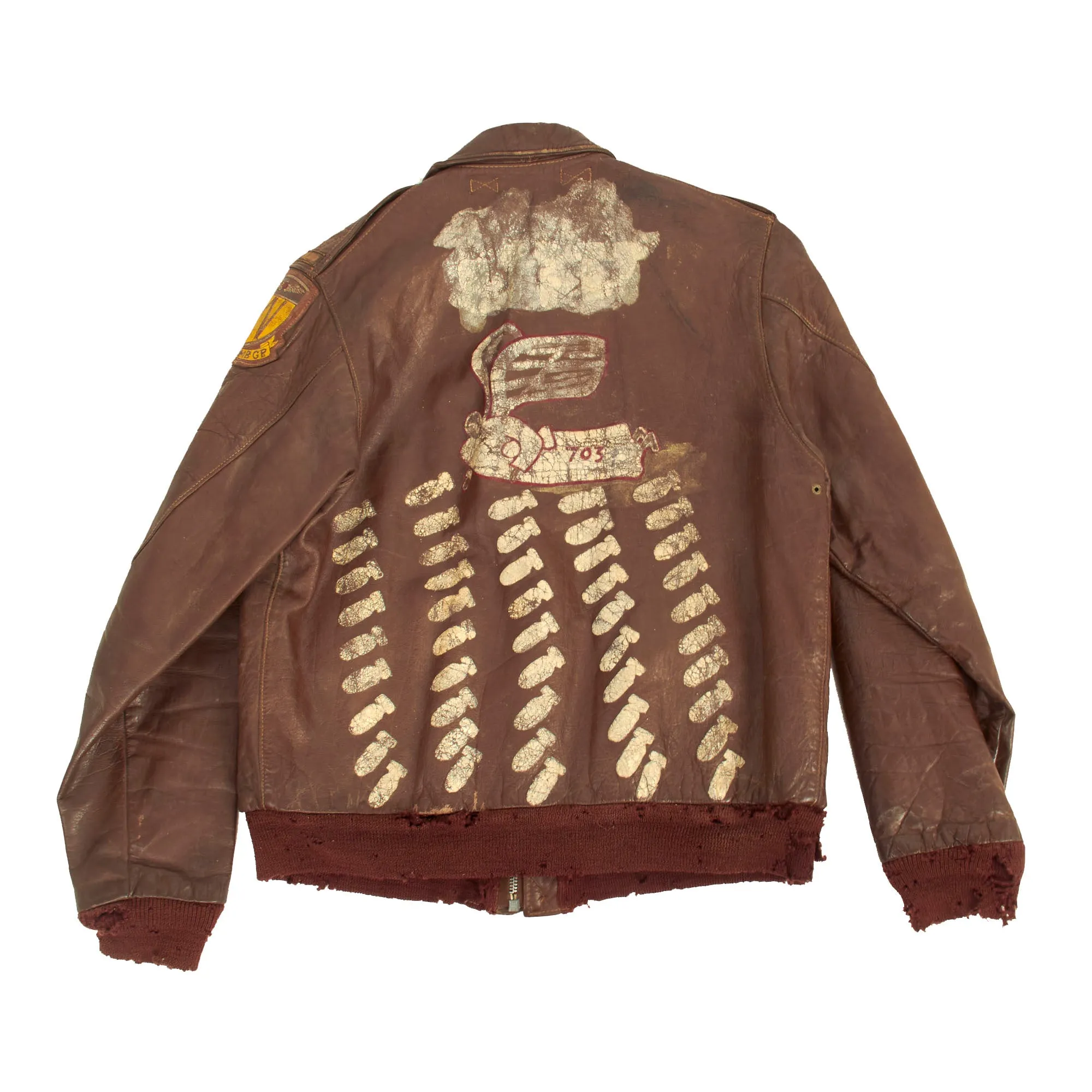 Original U.S. WWII Named Co-Pilot Painted A-2 Leather Flight Jacket - 828th Bomb Squadron - Co-Pilot Lt. William Roberts