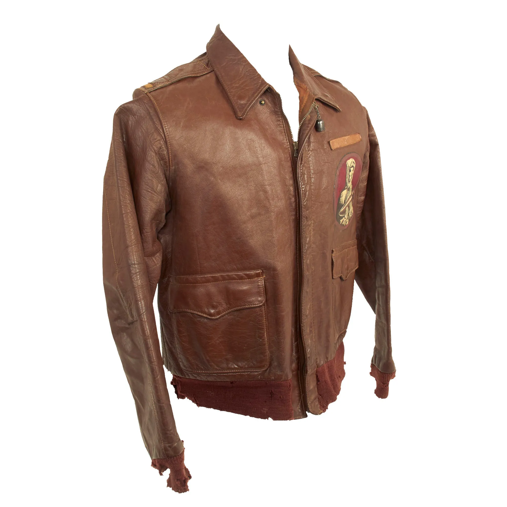 Original U.S. WWII Named Co-Pilot Painted A-2 Leather Flight Jacket - 828th Bomb Squadron - Co-Pilot Lt. William Roberts