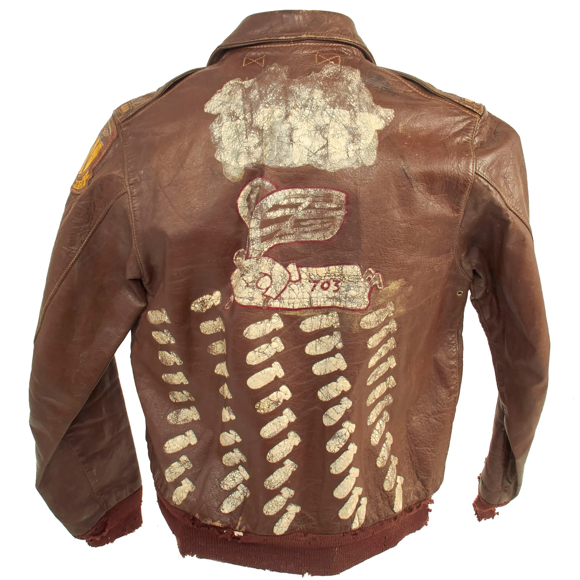 Original U.S. WWII Named Co-Pilot Painted A-2 Leather Flight Jacket - 828th Bomb Squadron - Co-Pilot Lt. William Roberts