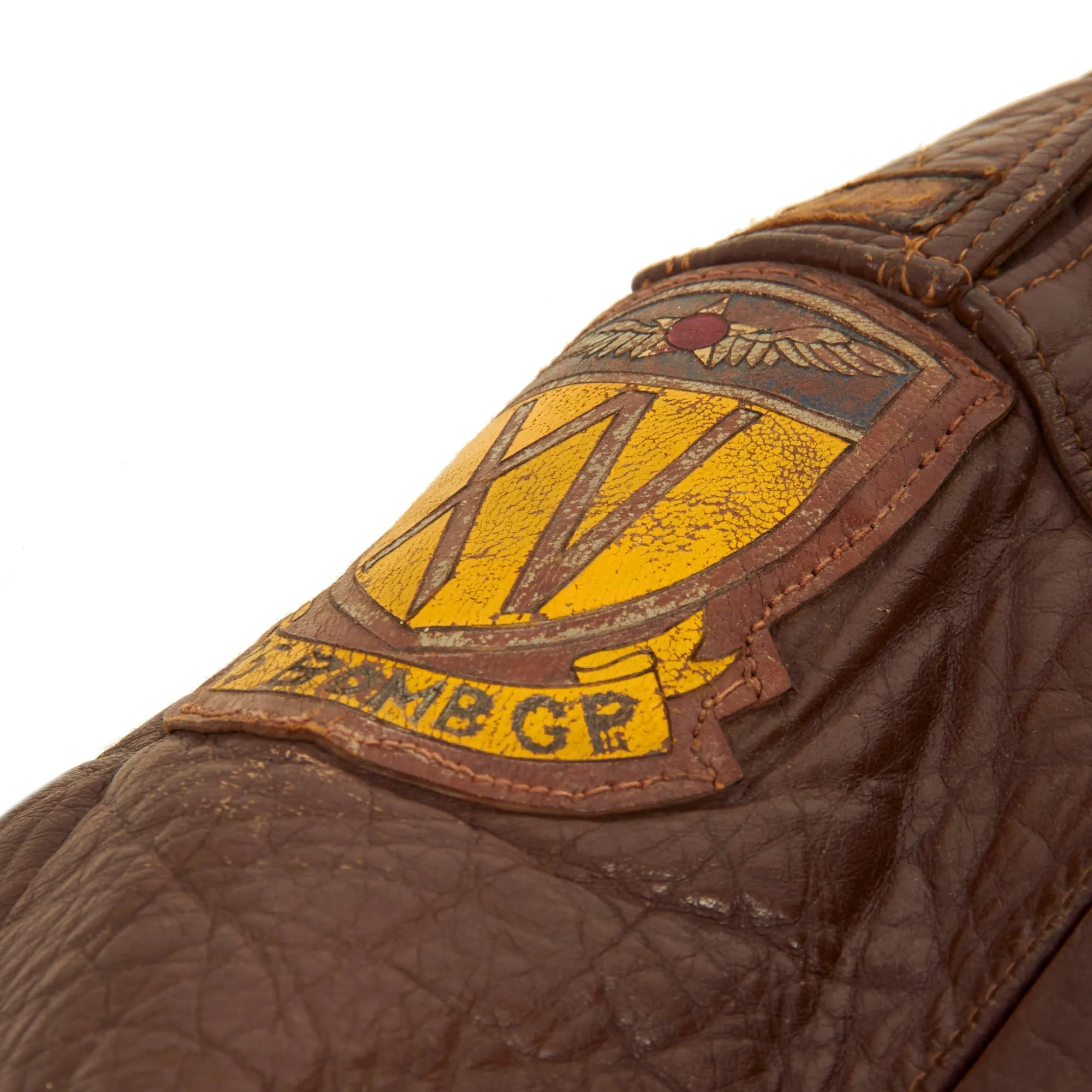 Original U.S. WWII Named Co-Pilot Painted A-2 Leather Flight Jacket - 828th Bomb Squadron - Co-Pilot Lt. William Roberts