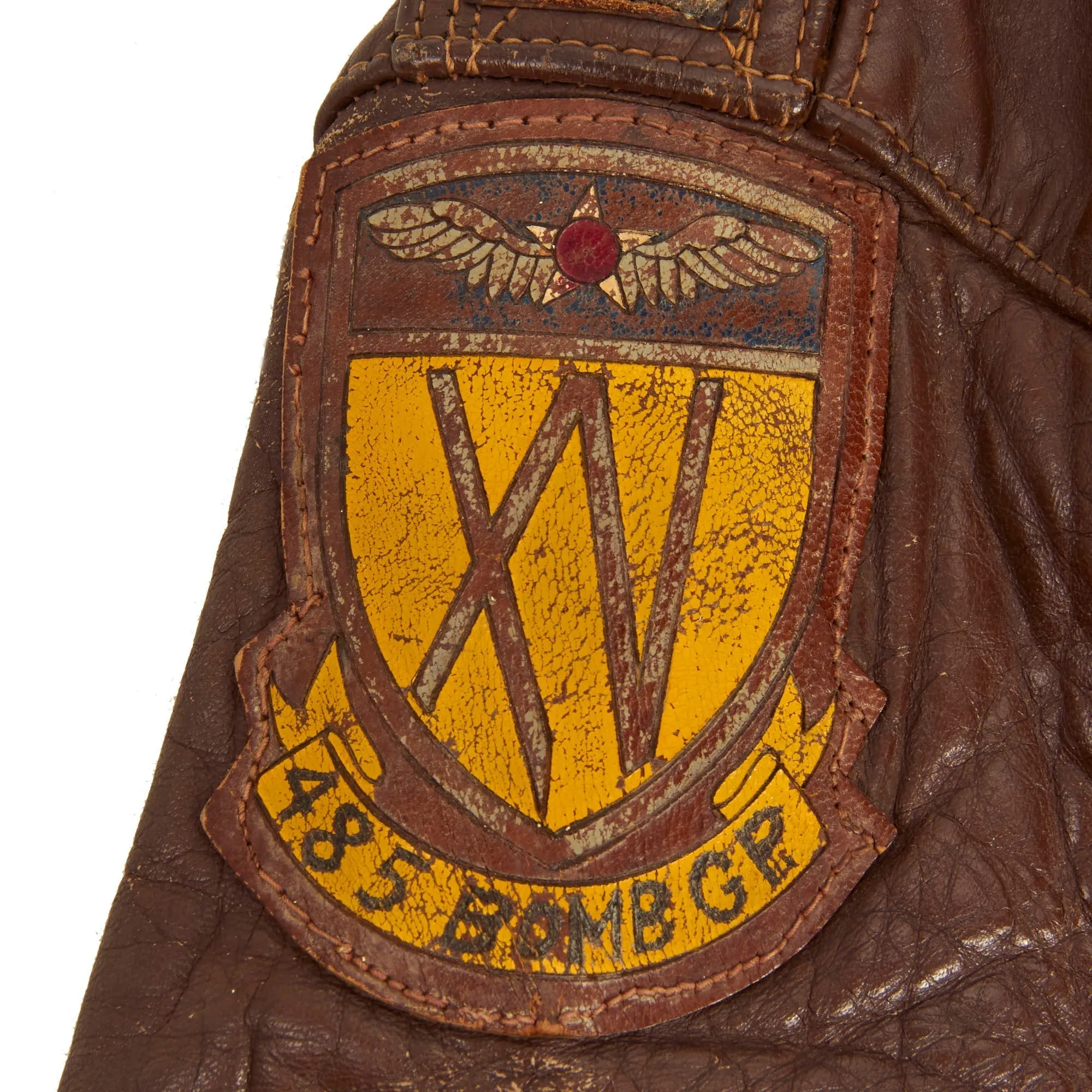 Original U.S. WWII Named Co-Pilot Painted A-2 Leather Flight Jacket - 828th Bomb Squadron - Co-Pilot Lt. William Roberts