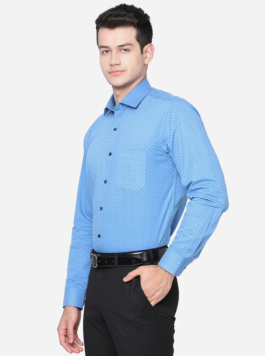 Pacific Blue Printed Regular Fit Formal Shirt | Greenfibre